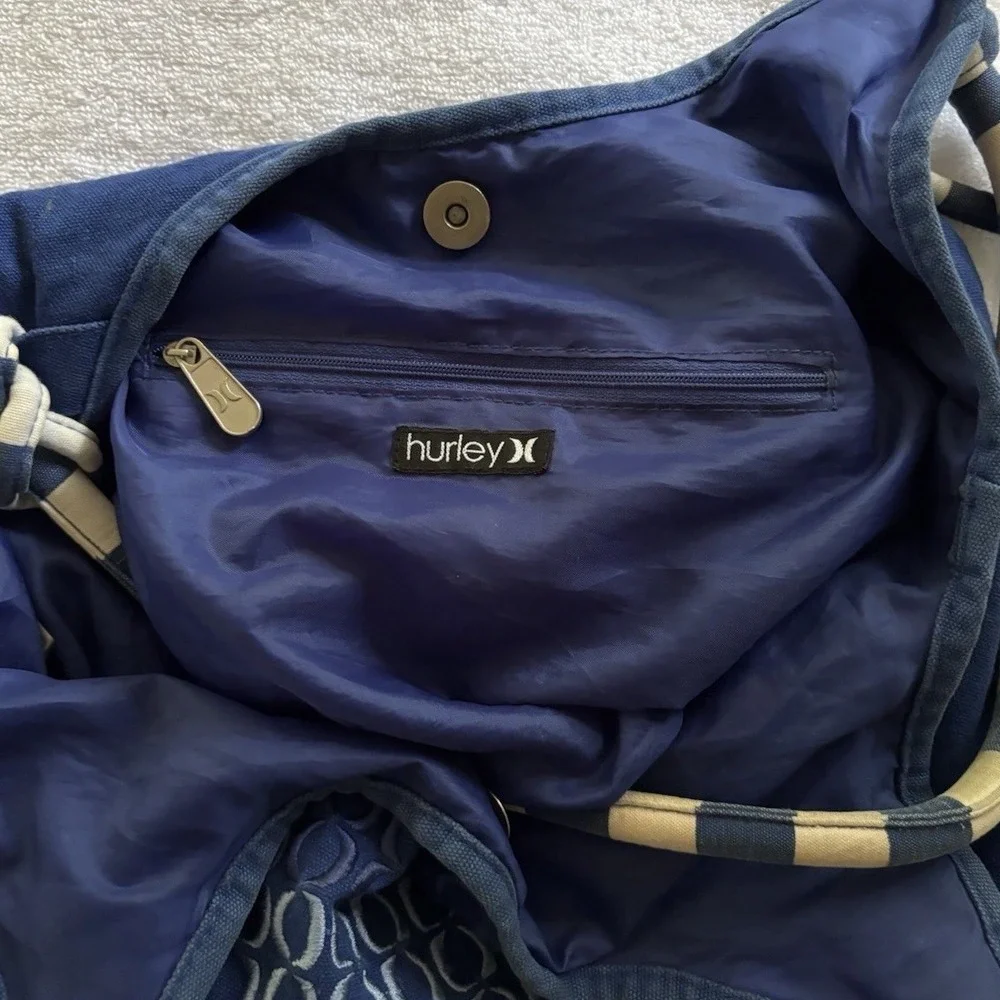 Hurley Canvas Hobo Bag Womens OS Navy Blue Embroidered Logo Striped Straps Surf